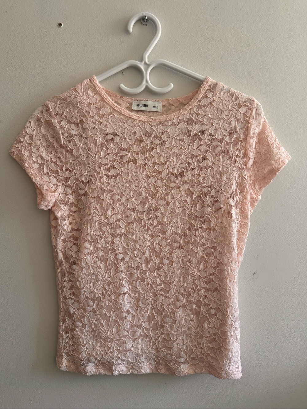 Hollister Peach-Pink Floral Lace Short Sleeve Baby Tee